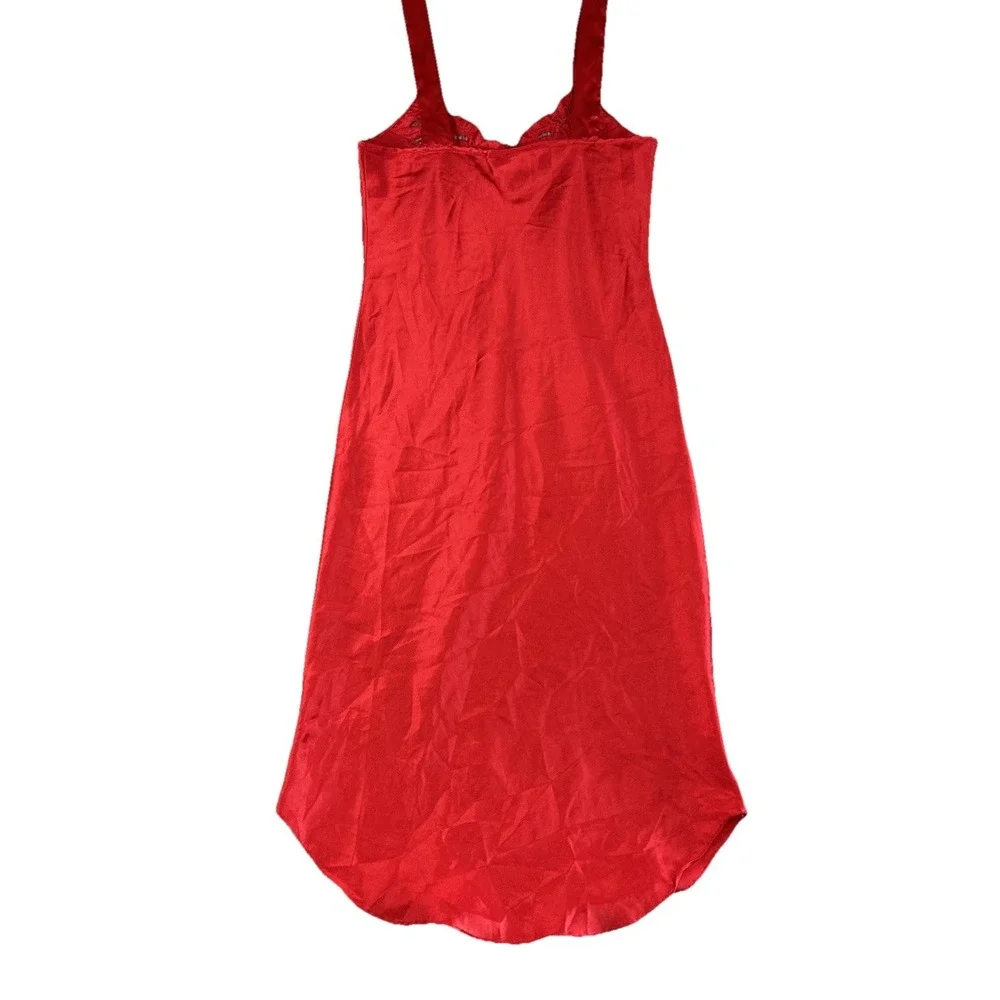 Vintage Inner Most Red Satin Slip Dress Small‎ Embroidery Lace Cut Out Feminine